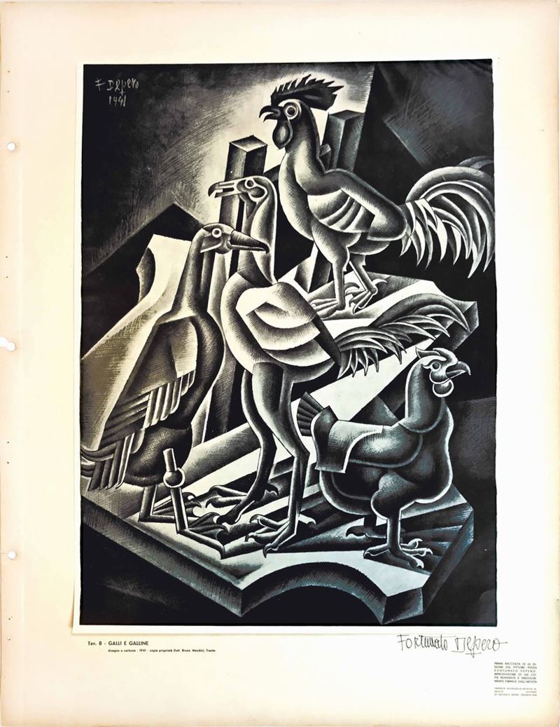 Fortunato Depero (1892-1960) GALLI E GALLINE  - Asta Manifesti d'Epoca - Cambi Casa d'Aste