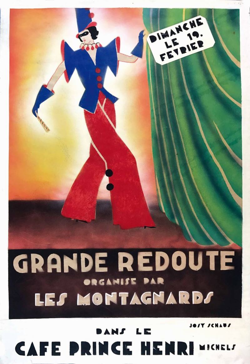 Henri Michels GRANDE REDOUTE ORGANISEE PAR LES MONTAGNARDS – JOSY SCNAUS DANS LE CAFE PRINCE  - Auction Vintage Posters - Cambi Casa d'Aste