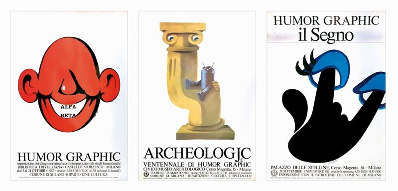 Armando Testa (1917-1992) HUMOUR GRAPHIC ALFA - BETA / HUMOUR GRAPHIC ARCHEOLOGIC / HUMOUR GRAPHIC IL SEGNO  - Auction Vintage Posters - Cambi Casa d'Aste