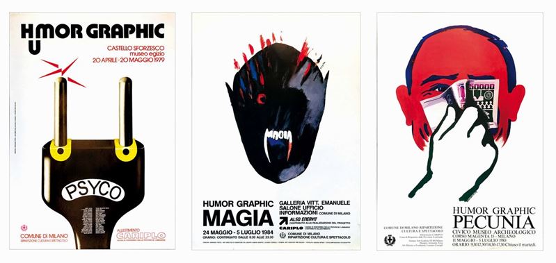 Armando Testa (1917-1992) HUMOUR GRAPHIC PSYCO / HUMOUR GRAPHIC MAGIA / HUMOUR GRAPHIC PECUNIA  - Auction Vintage Posters - Cambi Casa d'Aste