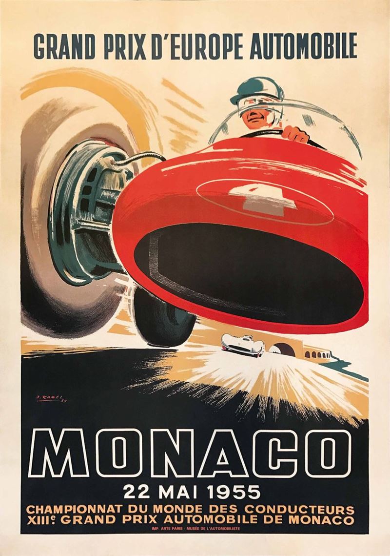 Jean Ramel GRAND PRIX D’EUROPE AUTOMOBILE MONACO 22 MAI 1955  - Auction Vintage Posters - Cambi Casa d'Aste