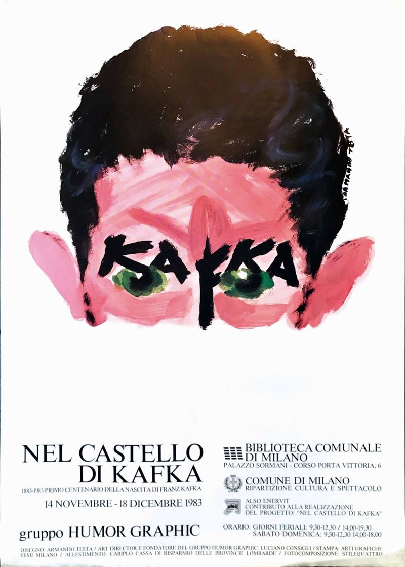 Armando Testa (1917-1992) NEL CASTELLO DI KAFKA.. GRUPPO HUMOUR GRAPHIC / BIBLIOTECA COMUNALE DI MILANO  - Asta Manifesti d'Epoca - Cambi Casa d'Aste