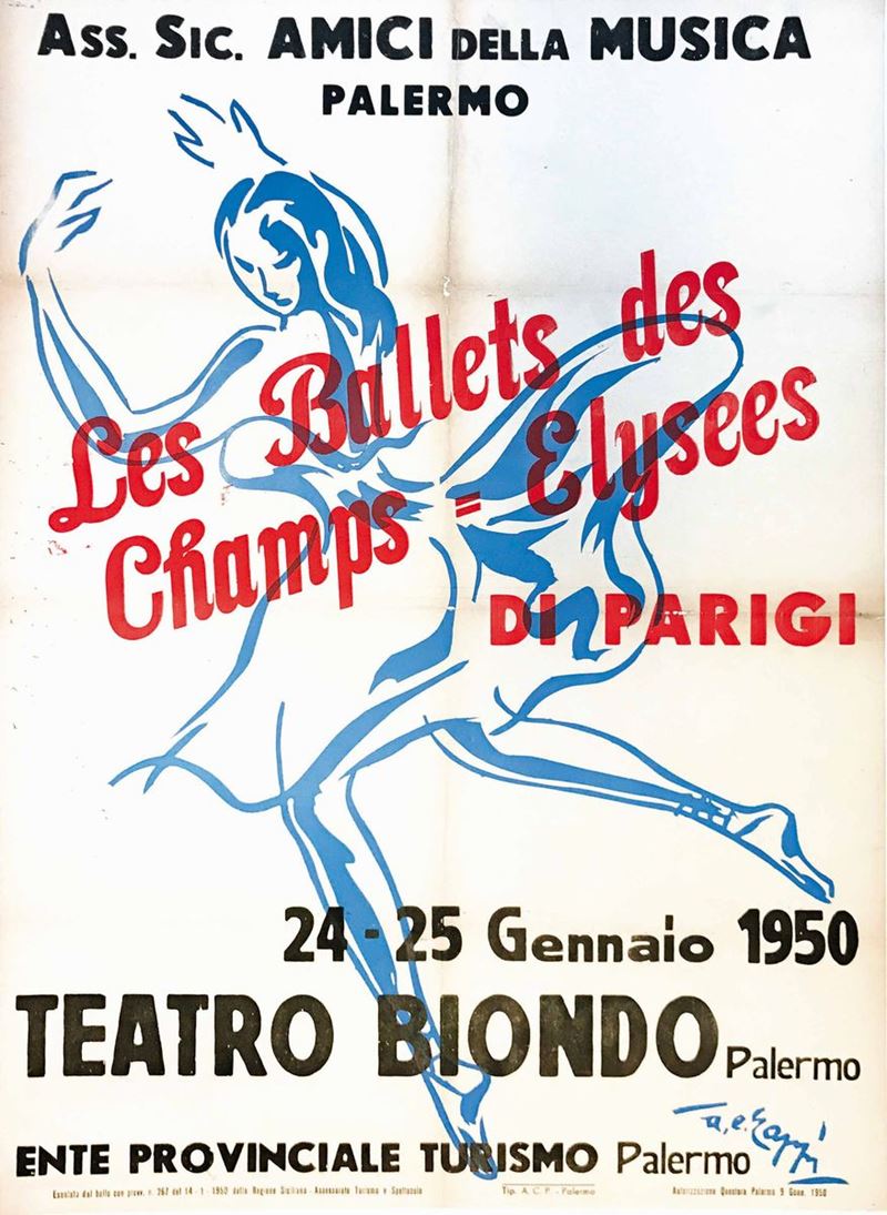 A.E. Zoppi LES BALLETS DES CHAMPS ELYSEES DI PARIGI / TEATRO BIONDO, PALERMO  - Asta Manifesti d'Epoca - Cambi Casa d'Aste