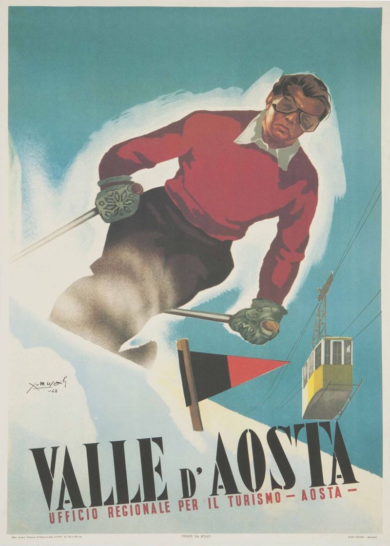 Arnaldo Musati (1916-1988) VALLE D’AOSTA - SCIATORE  - Auction Vintage Posters - Cambi Casa d'Aste