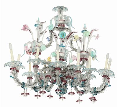 Lampadario in Vetro di Murano Policromo, XX Secolo