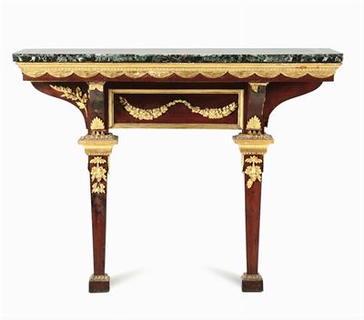 Console Impero con Alta Specchiera in Legno Dipinto e Dorato, XIX Secolo