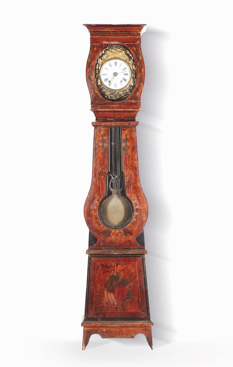 Pendola da terra con cassa in legno dipinto, G. B. Orengo, XX secolo  - Auction Antique Clocks - Cambi Casa d'Aste