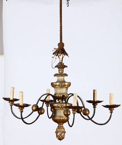 Lampadario in Legno Intagliato e Dorato, XIX Secolo