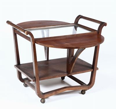 Carrello Deco in Legno e Vetro, XX Secolo