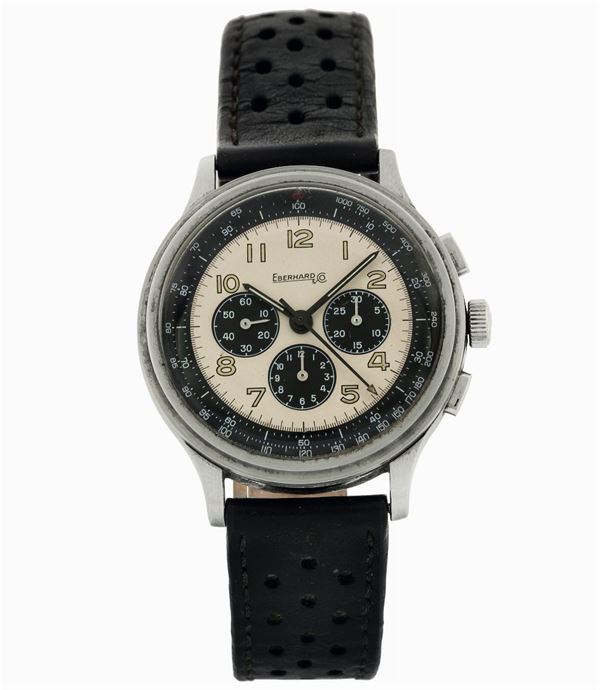Eberhard,  Aviograf , Ref. 31018. Fine, stainless steel wristwatch with square button chronograph, registers, tachometer and a stainless steel Eberhard buckle. Made in the 1990 s.