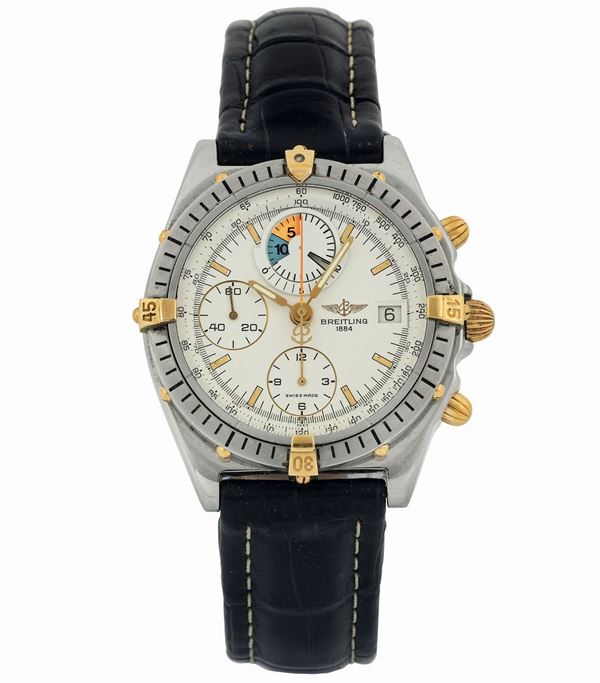 Breitling, 1884, Chronomat Yachting, Ref. B13048. Fine, self-winding, water-resistant, stainless steel and 18K yellow gold wristwatch with date, round button chronograph, registers, tachometer and a stainless steel original buckle.	