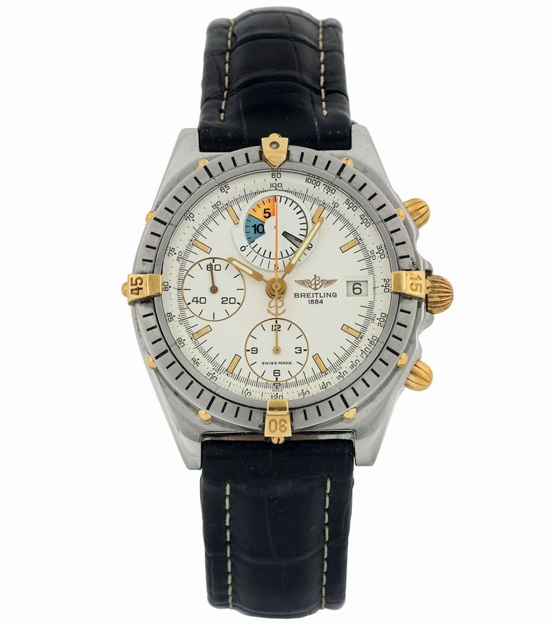 Breitling, 1884, Chronomat Yachting, Ref. B13048. Fine, self-winding, water-resistant, stainless steel and 18K yellow gold wristwatch with date, round button chronograph, registers, tachometer and a stainless steel original buckle.	  - Auction wrist and pocket watches - Cambi Casa d'Aste
