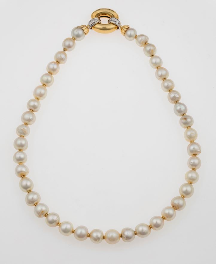 Cultured pearl and diamond necklace  - Auction Timed Auction Jewels - Cambi Casa d'Aste