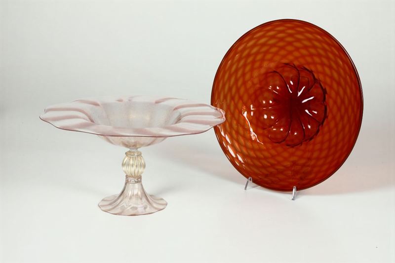Alzata e piatto in vetro soffiato  - Auction Ceramics and Antiquities - Cambi Casa d'Aste