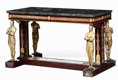 Consolle Impero in Legno Lastronato e Bronzi Dorati, Francia XIX Secolo
