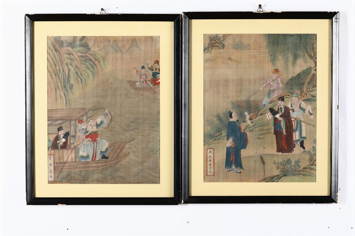 Dieci Dipinti su Seta Raffiguranti Varie Scene di Vita Comune, Cina, XIX Secolo