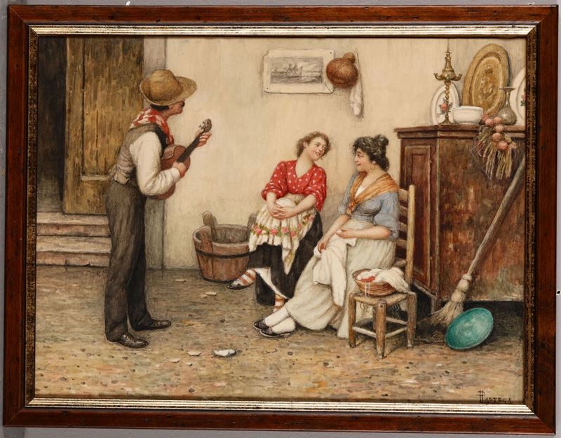 Luigi Pastega (1858 - 1927), attribuito a Scena di interno  - Asta Pittura - Cambi Casa d'Aste