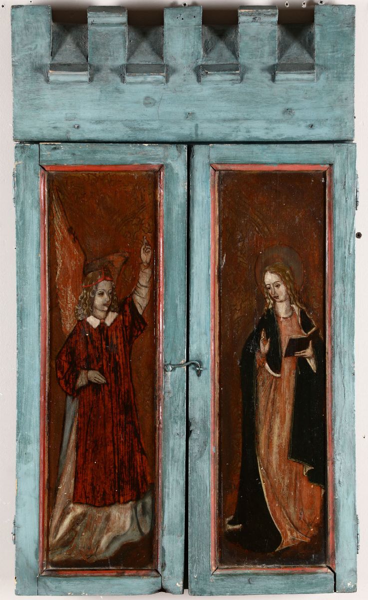 Scuola Dell'italia Settentrionale della Fine del XIX Secolotrittico Raffigurante Madonna con Bamb...