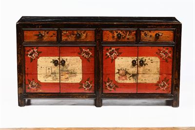 Credenza a Quattro Ante in Legno Dipinto, XIX Secolo