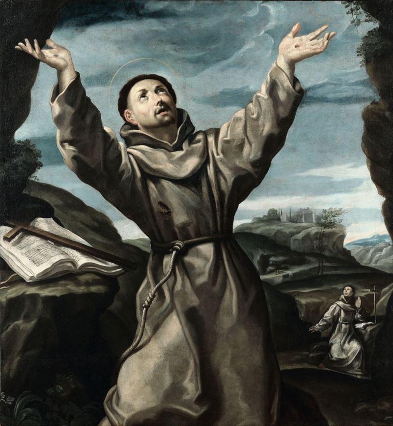 Scuola bolognese del XVII secolo San Francesco riceve le stimmate  - Asta Antiquariato - Cambi Casa d'Aste