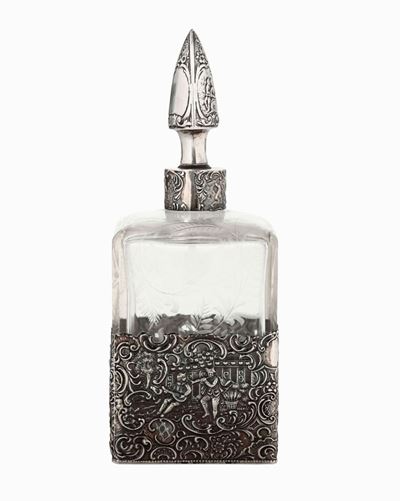 Bottiglia in Vetro ed Argento Sterling, Probabilmente Usa XX Secolo