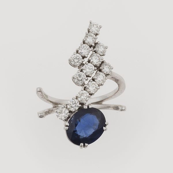 Sapphire and diamond ring. Signed Repossi. Fitted case