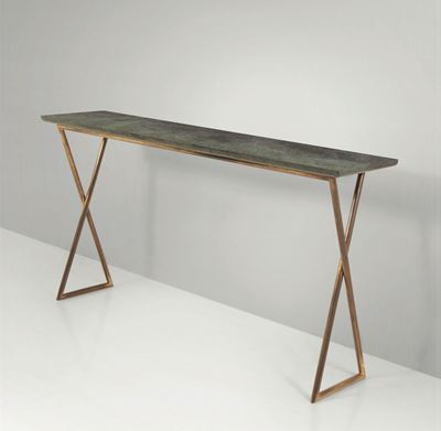 Consolle con Struttura in Ottone e Piano in Marmo Verde.
