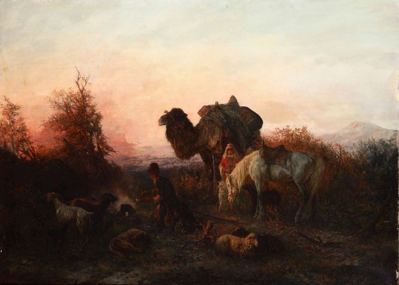 Theodor Ilich Baikoff (1818/25 - 1879/80) Paesaggio con animali, 1988  - Asta Dipinti del XIX e XX secolo - Cambi Casa d'Aste