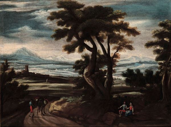 Scuola Italiana del XVII-XVIII secolo Paesaggio con viandanti