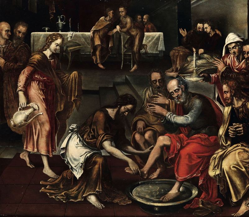 Scuola Fiamminga del XVI-XVII secolo Lavanda dei piedi  - Auction Fine Art - Cambi Casa d'Aste