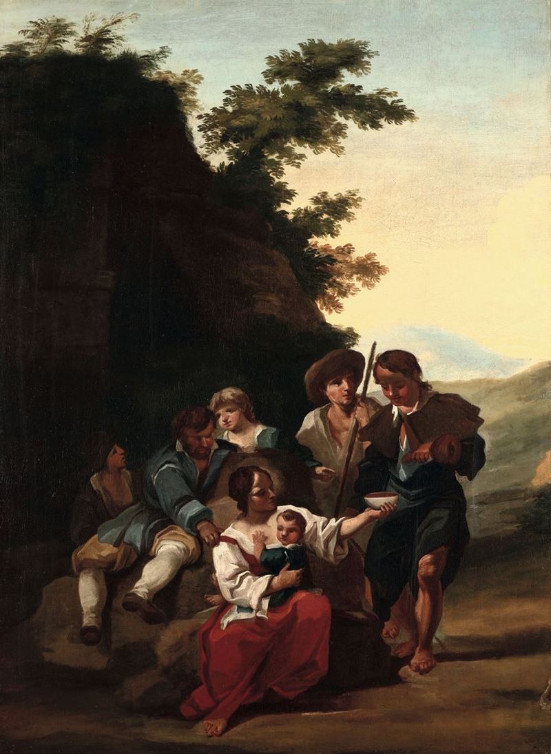 Scuola Romana del XVIII secolo Sosta di pellegrini  - Auction Fine Art - Cambi Casa d'Aste