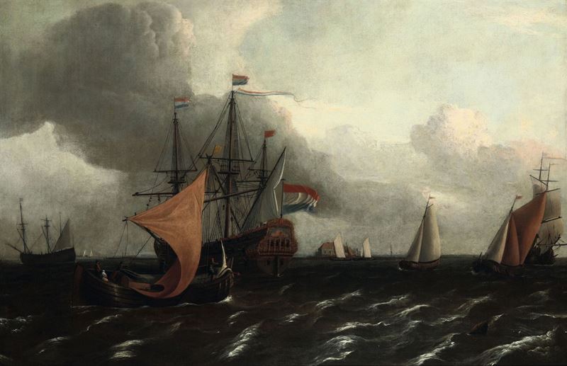 Pieter Coopse (? - 1673/77), seguace di Marina con velieri  - Asta Antiquariato - Cambi Casa d'Aste
