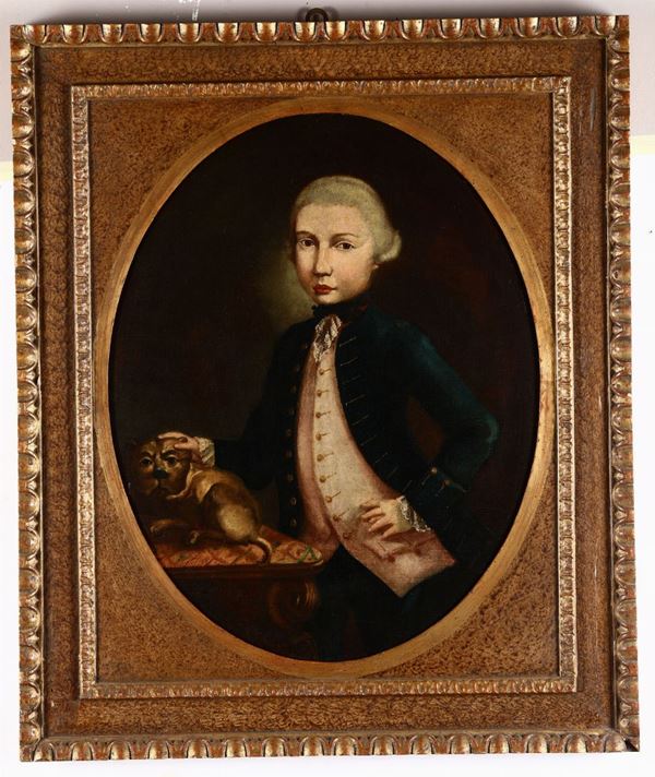Scuola veneta del XVIII secolo Ritratto di giovinetto con cane