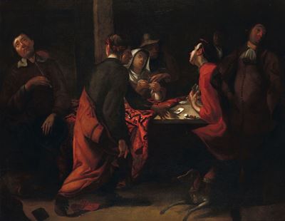 Jacobus Josephus Eeckhout (1793 - 1861), Ambito Discena di Interno con Giocatori di Carte