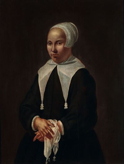 Jacob Gillig (utrecht 1636-1701)ritratto di Donna con Fazzoletto Bianco