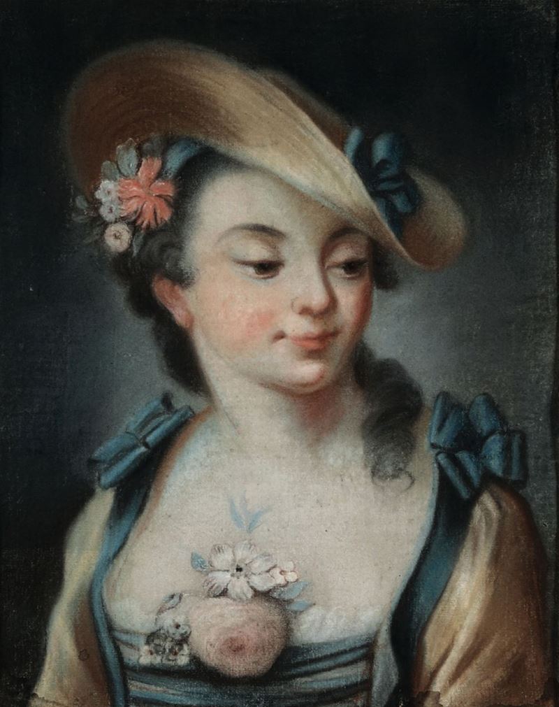 Tomaso Bugoni (? - Venezia 1767), attribuito a Ritratto di fanciulla in costume di villanella  - Asta Antiquariato - Cambi Casa d'Aste