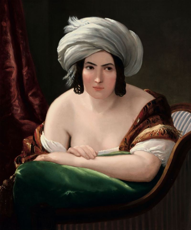 Natale Schiavoni (Chioggia 1777 - Venezia 1858), ambito di Ritratto di donna con turbante  - Asta Antiquariato - Cambi Casa d'Aste