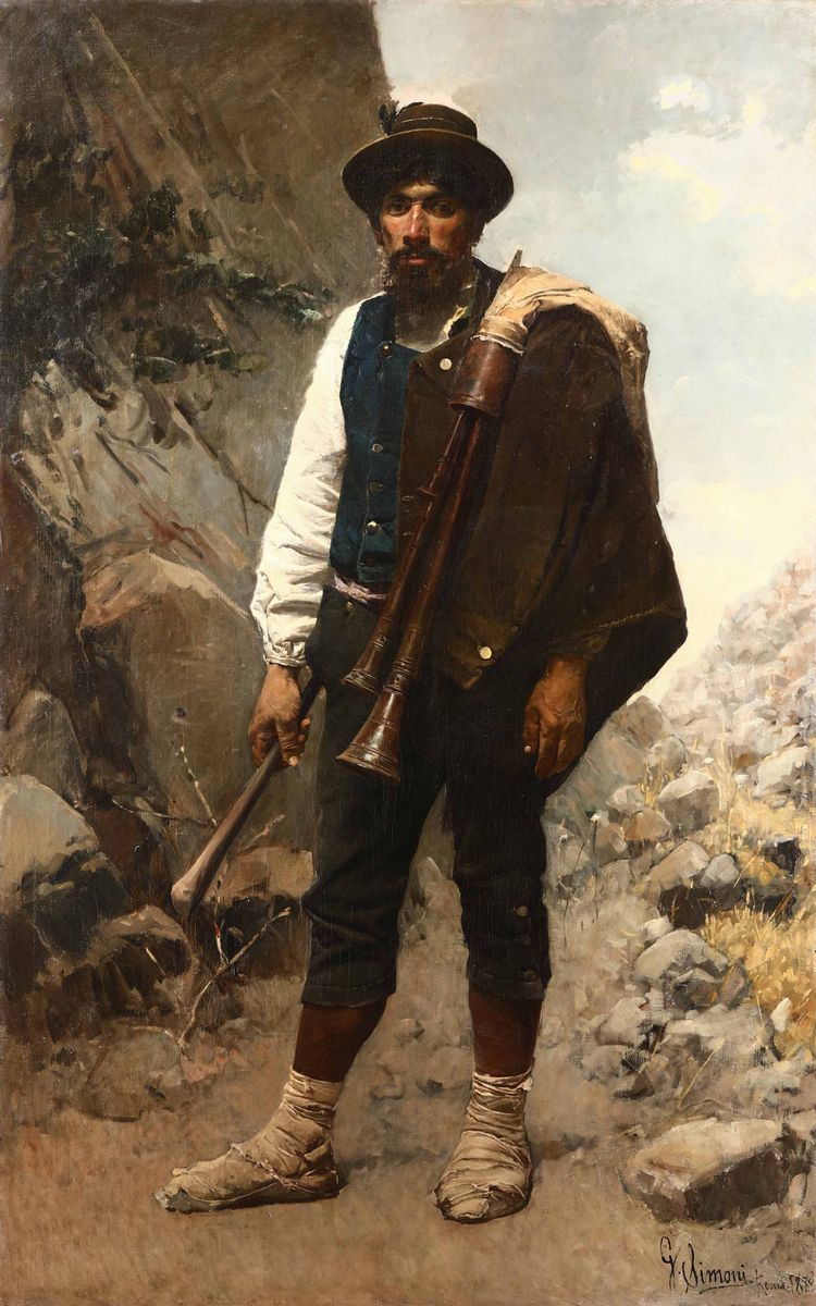 Gustavo Simoni (1846 - 1926) Figura con cornamusa, 1889  - Auction Paintings of the XIX and XX centuries - Cambi Casa d'Aste
