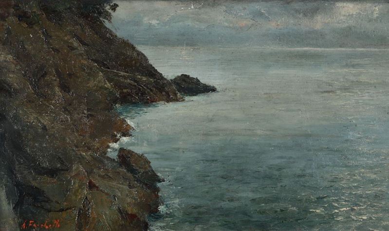 Alberto Falchetti (1878 - 1951) Veduta costiera  - Asta Antiquariato - Cambi Casa d'Aste