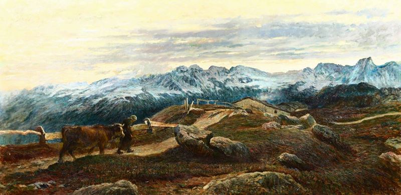 Alberto Falchetti (1878 - 1951) Ritorno all'alpeggio, 1911  - Auction Paintings of the XIX and XX centuries - Cambi Casa d'Aste