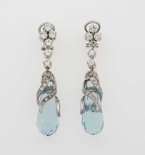 Pair of aquamarine and diamond earrings