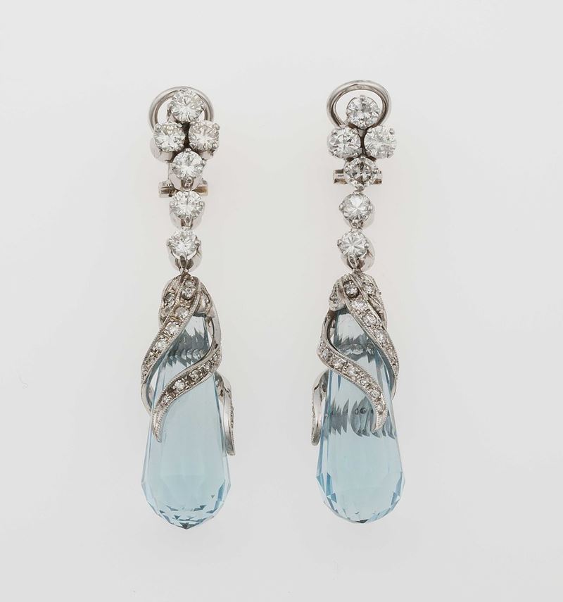 Pair of aquamarine and diamond earrings  - Auction Fine Jewels - II - Cambi Casa d'Aste