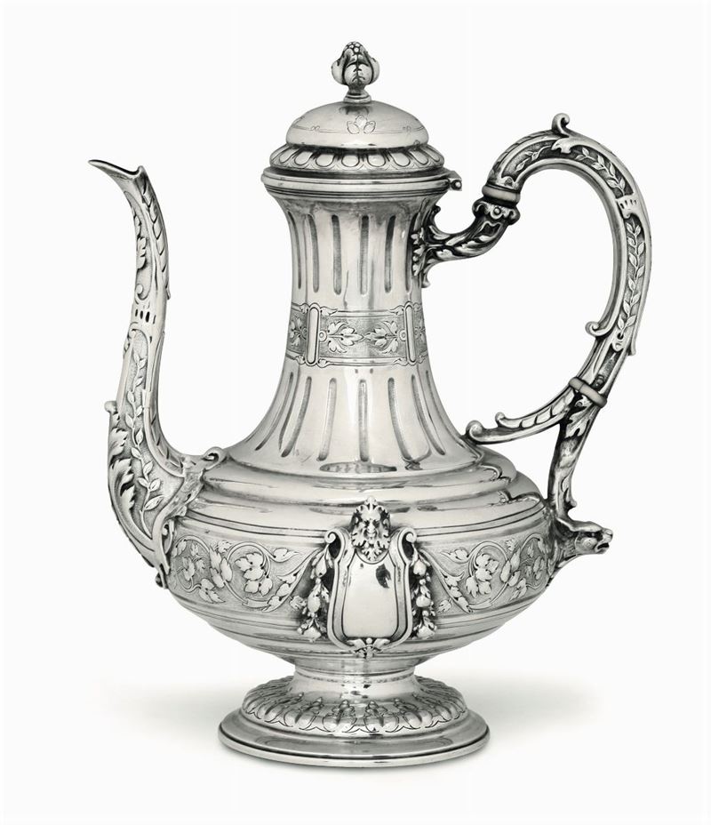 Teiera in argento fuso, sbalzato e cesellato, Francia XX secolo  - Asta Antiquariato - Cambi Casa d'Aste