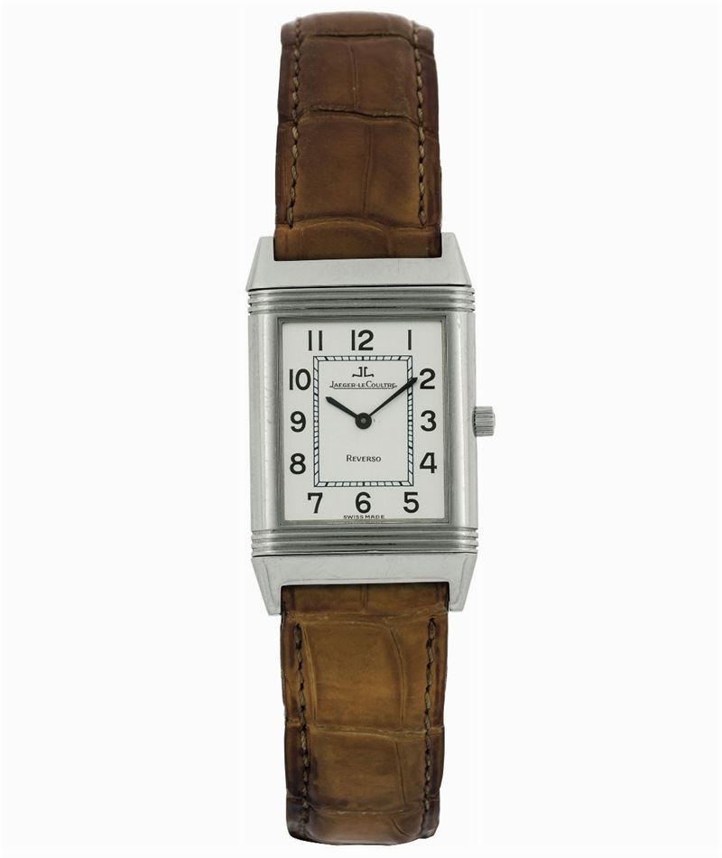 Jaeger-LeCoultre,  Reverso Classique , Ref. 250.8.86.  Very fine, rectangular, stainless steel reversible wristwatch with a Jaeger- LeCoultre stainless steel deployant clasp. Made circa 1990  - Auction wrist and pocket watches - Cambi Casa d'Aste