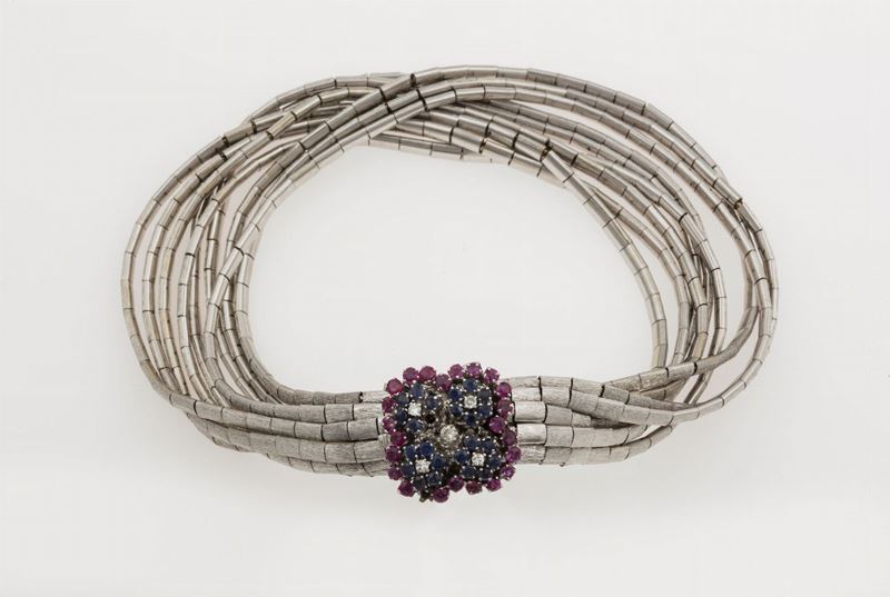 Gold bracelet with sapphire, ruby and diamond clasp  - Auction Jewels - Cambi Casa d'Aste