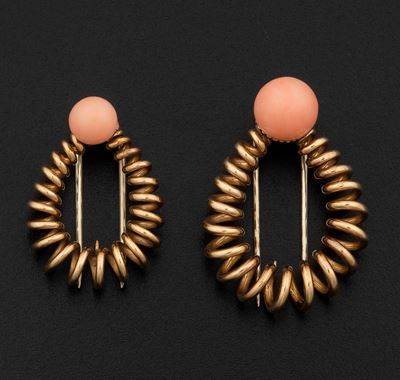Coppia di Clips con Corallo Rosa Taglio Cabochon