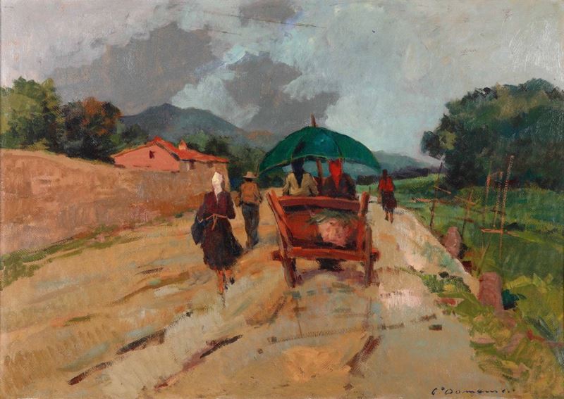Carlo Domenici (1898-1981) Contadine al ritorno dal lavoro nei campi  - Auction Paintings of the XIX and XX centuries - Cambi Casa d'Aste