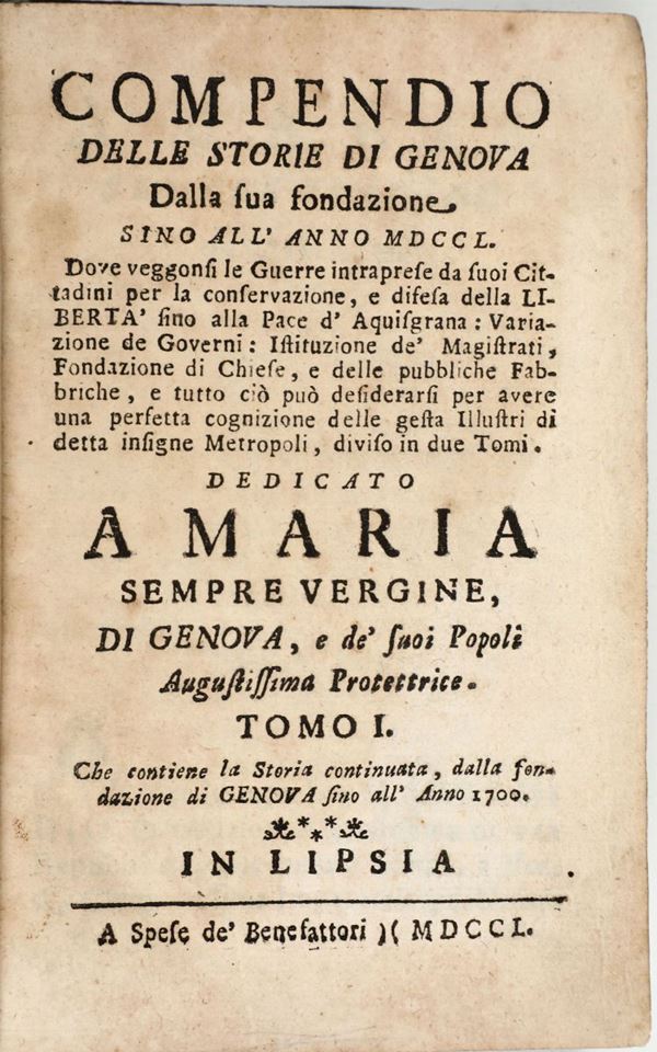 Accinelli,Francesco Maria Compendio delle storie di Genova..Lipsia,1750(Primo volume di due)