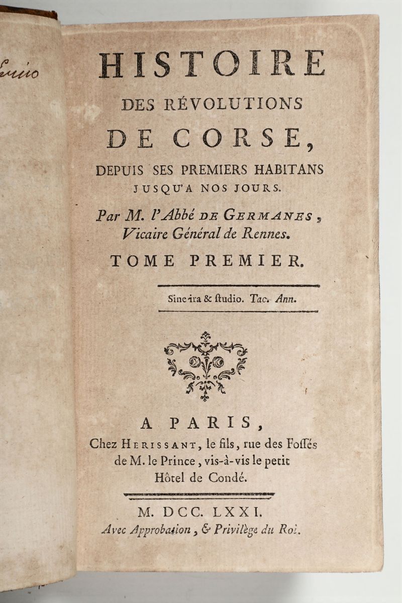 Abbé De Germaneshistoire Des Revolutions De Corse..paris,herissant/demonville,1771-1776. Tre Tomi...