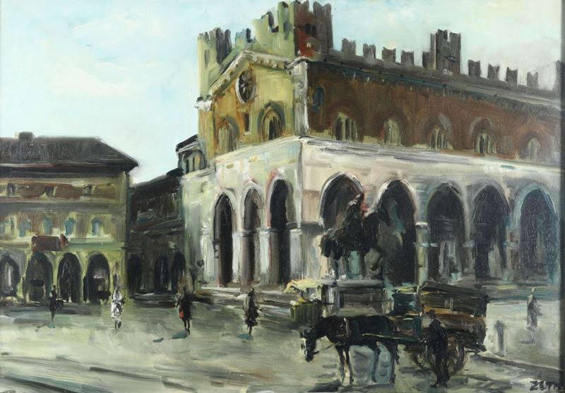 Anonimo del XIX secolo Piazza Cavalli a Piacenza  - Auction Paintings of the 19th-20th century - Timed Auction - Cambi Casa d'Aste